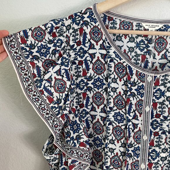 Max Studio London Womens Plus 3X Boho Floral Flutter Sleeve Tunic Top Blouse - Picture 2 of 7